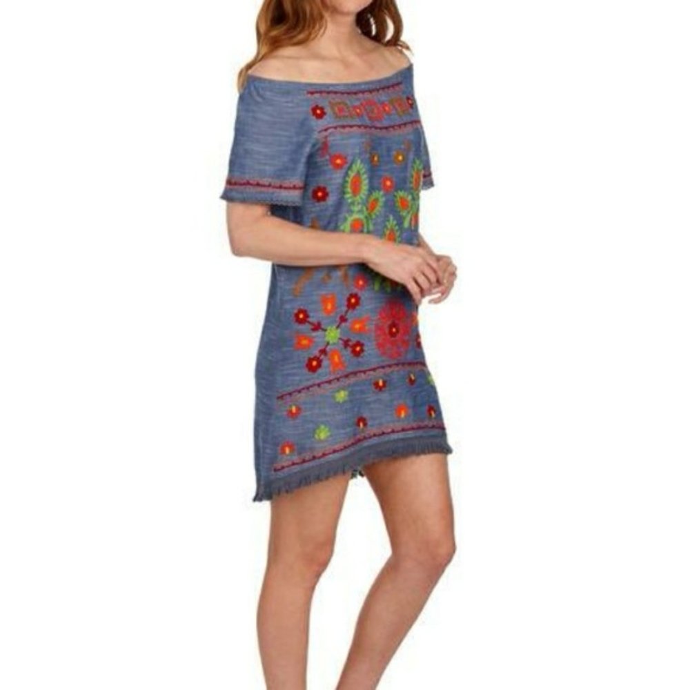 Rocks & Indigo  Embroidered  off shoulder dress.S